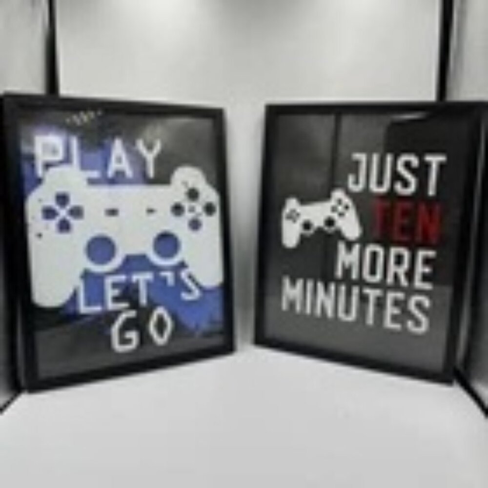 Video Game Themed Wall Art Pictures WITH FRAME (Set of 2) Room Gamer 11''x14''